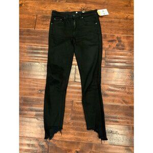 Rag & Bone "10 Inch Capri" Black Denim Skinny Jeans w/ Raw Cuffs, Size 25